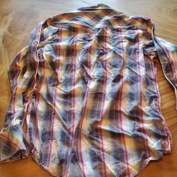 Roper Western Rainbow-Striped Long Sleeve Button-Up Shirt Size M Studded Pockets - Picture 2 of 8